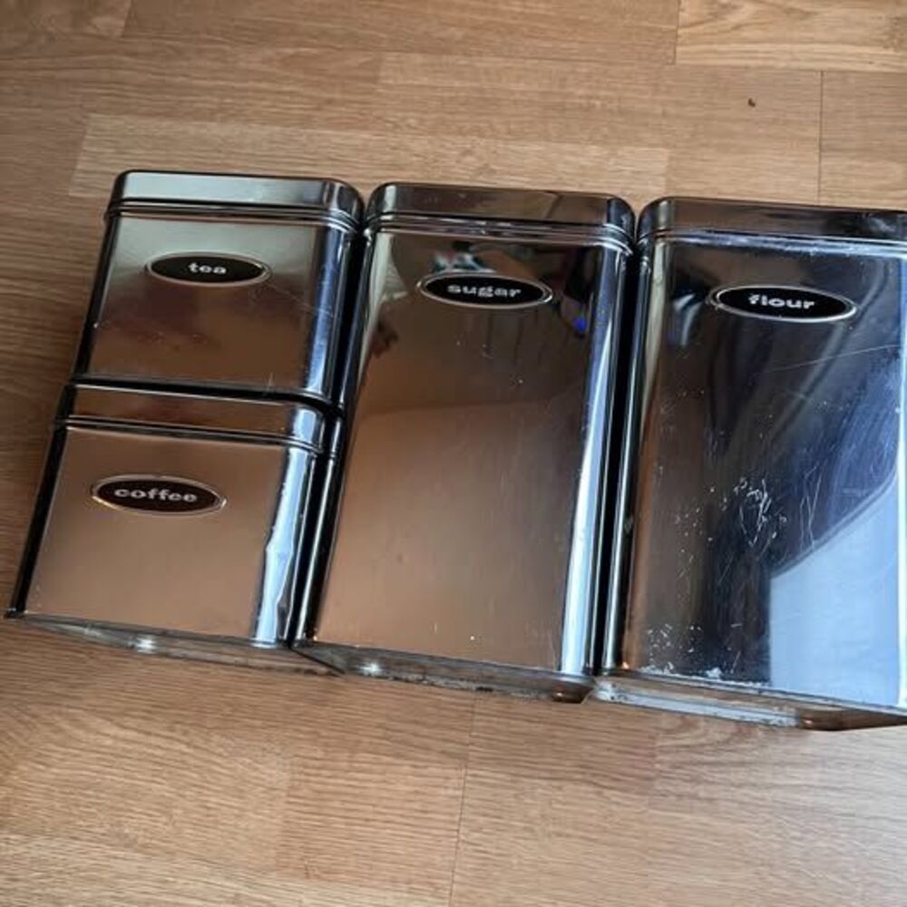 Vtg Chrome Canister Set 4 Retro Kitchen Lincoln